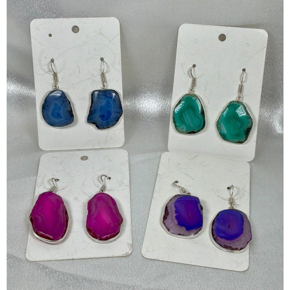 Jewelry - 💗💙💚💜 Sliced Agate Earring Bundle | 4 Pair Bold Statement Set